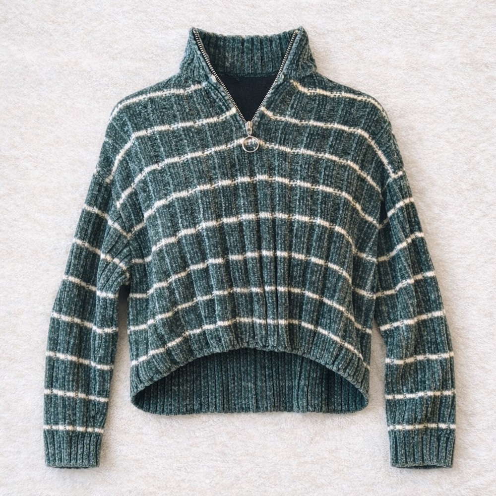 Hippie Rose Y2K Striped Quarter Zip Sweater XS Soft Girl Coastal Knit